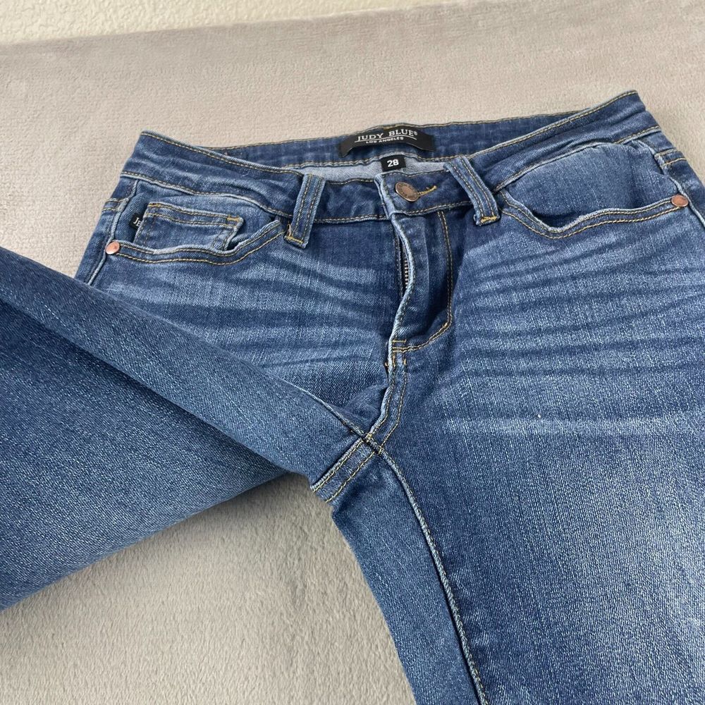 JUDY BLUE Relaxed Fit Jeans Women 28x26 Blue Whiskering Zip‎ Fly JBB2102DK - Picture 4 of 12